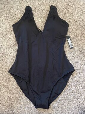 TA3 Plungey One Piece Swimsuit Black 2X Regular Long NWT